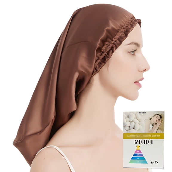 TELOLY Mulberry Silk Sleep Bonnet for Long Hair, 20.47 Inch Satin Hair Cap with Elastic Drawstring, Moisture Retaining Night Bonnet for Curly Natural and Protective Hairstyles