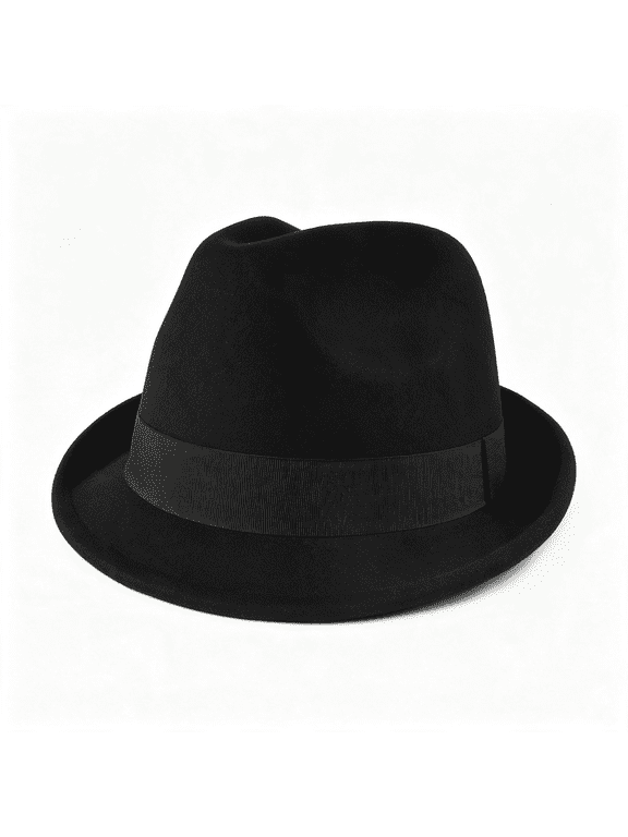 Multi Size Felt Fedora Hat, Adjustable Short Brim Trilby Hats for Men and Women, Roll Up Dress Hat with Ribbon Adjustable Black Fedora
