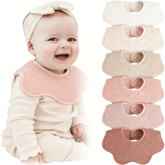 TELOLY Muslin Baby Bibs 100% Cotton Absorbent Bandana Drool Bibs for Teething and Drooling,6-Pack for Baby Boys&Girls