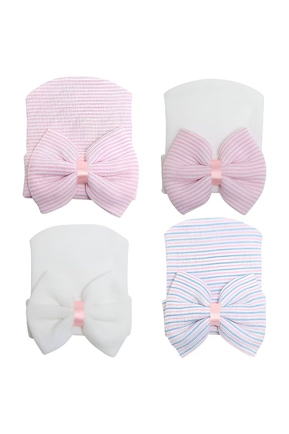 Newborn Baby Girl Hat with Big Bow Soft Cute Knot Baby Comfy Nursery Beanie 0-3 Months Newborn Hats for Baby Girls