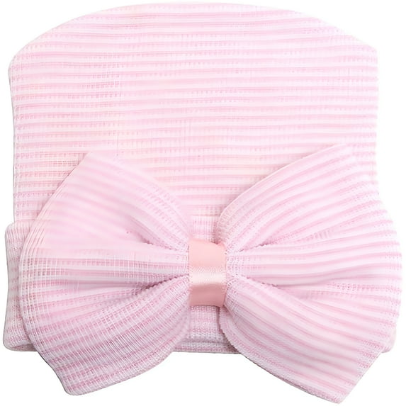 TELOLY Newborn Baby Hat Set for Baby Girls Soft Infant Baby Beanie Knit Caps with Bow Knot, 1 pack