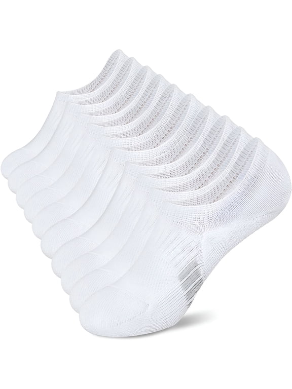 No Show Socks - Women's Athletic Cushion Ankle Footies, Low Cut Socks (5-6 Pairs, White, Size 5-8)