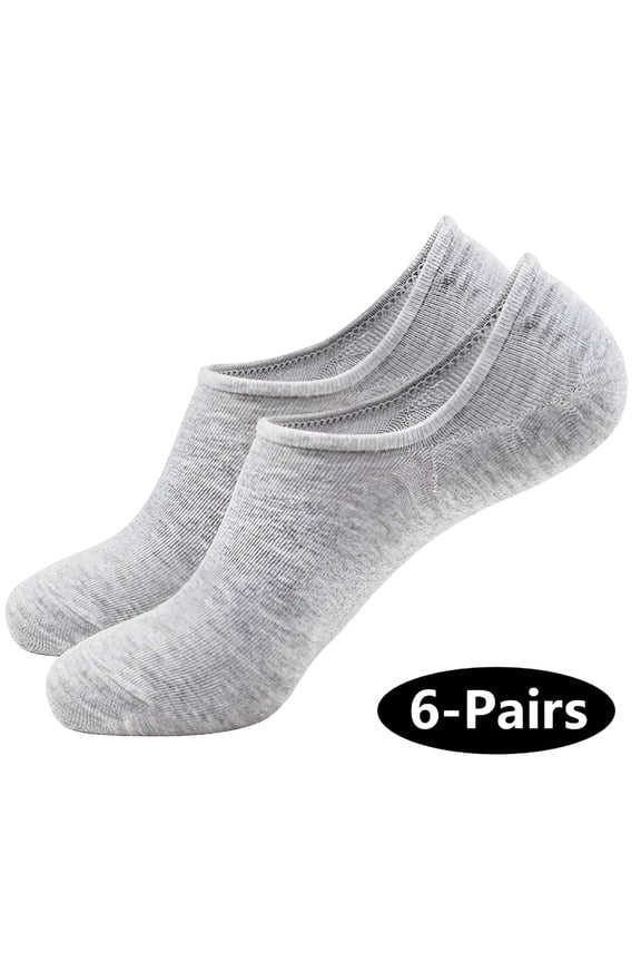 No Show Socks Womens Non Slip Low Cut Ankle Footies for Flats Sneaker Slip-On Loafer Boat (6 Pairs) Gray One Size