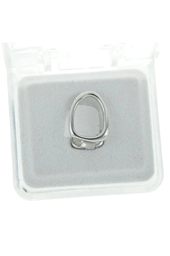 Open Face Grillz Single Cap Silver Tone One Tooth Canine or Incisor Hollow Hip Hop Grill