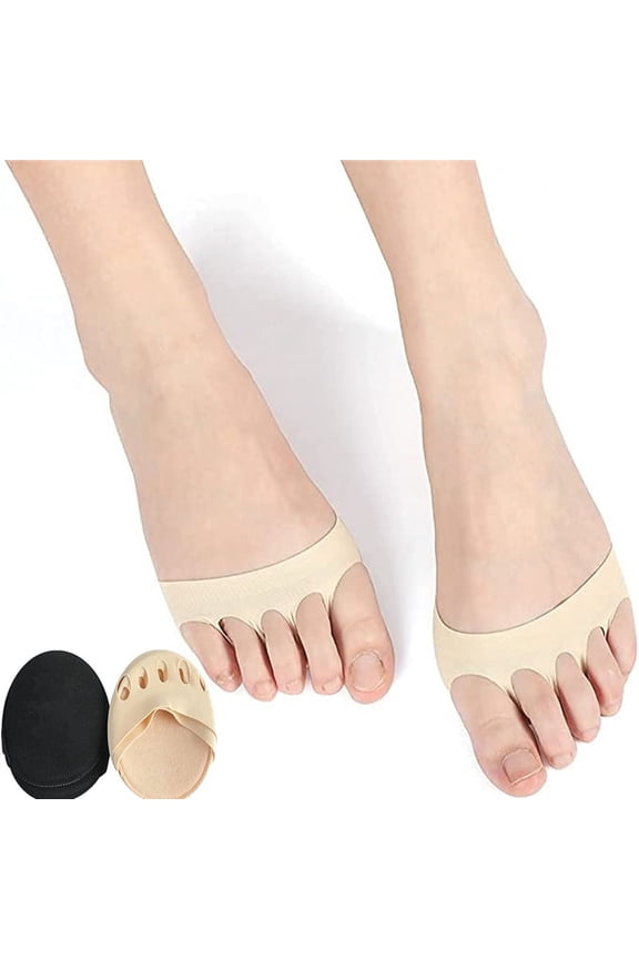 Open Toe No Show Socks,2 Pairs Women High Heels Open Toe Socks,No Show Half Socks with Breathable Sponge Cushion,Invisible Half Yard Pads,Non Slip Toe Cover(1 Nude+ 1 Black