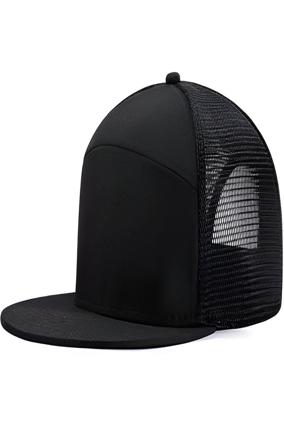 Oversize XXL Blank Flatbill Mesh Snapback Cap for Big Head 23.6"-25.6" Extra Large 6 Panel Camper Style Hat Baseball Cap