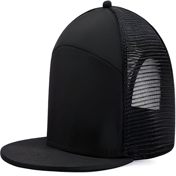 TELOLY Oversize XXL Blank Flatbill Mesh Snapback Cap for Big Head 23.6"-25.6" Extra Large 6 Panel Camper Style Hat Baseball Cap