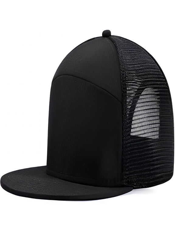 Oversize XXL Blank Flatbill Mesh Snapback Cap for Big Head 23.6"-25.6" Extra Large 6 Panel Camper Style Hat Baseball Cap