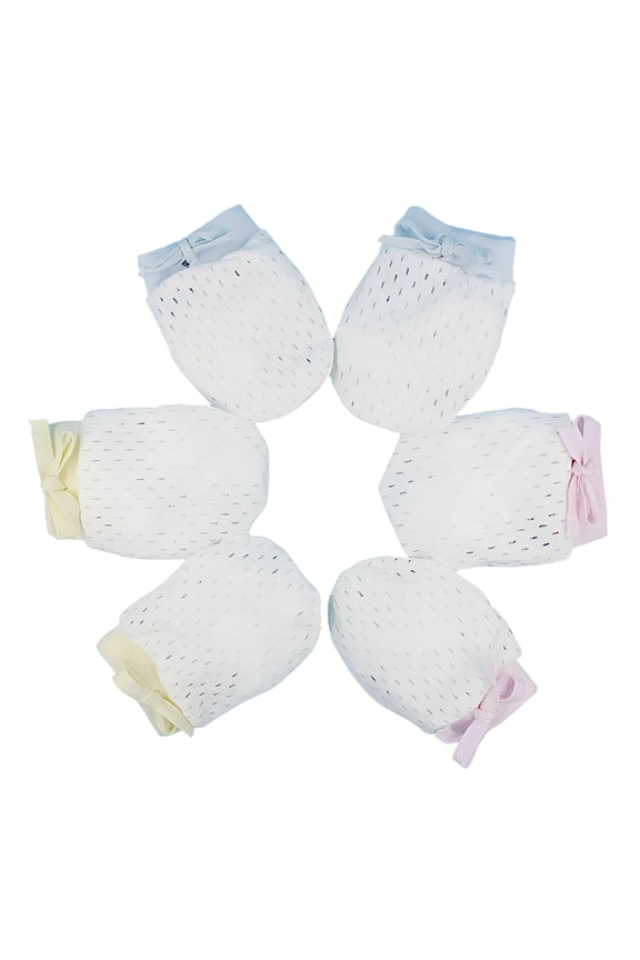Pack of 6 Baby Mesh Gloves Cotton No Scratch Mittens for Unisex,Baby Gloves,Mittens for Newborn Baby Boy (3Colors/6-12Months)