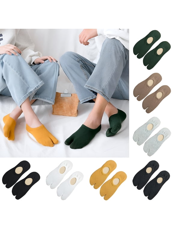 Pair Tabi Socks V Toe Flip-flop Socks Non Slip No Show Socks Flat Boat Line for Men Women Girls Boys (Coffee)