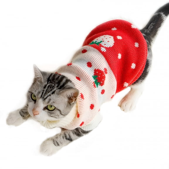 TELOLY Pet Clothes, Cat Sweater Winter Warm Puppy Clothes Strawberry Knitwear Turtleneck Dog Sweaters for Cats Puppy
