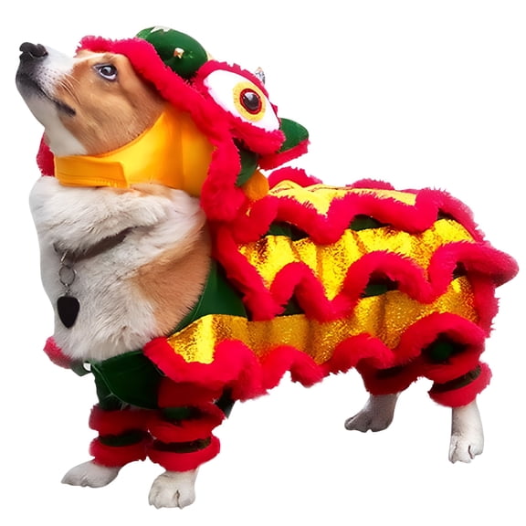 TELOLY Pet Dog Costume Lion Dance Dragon Dance Clothing Chinese New Year Costume Pet Makeover Funny Clothes Red Lucky Cosplay Costume, M