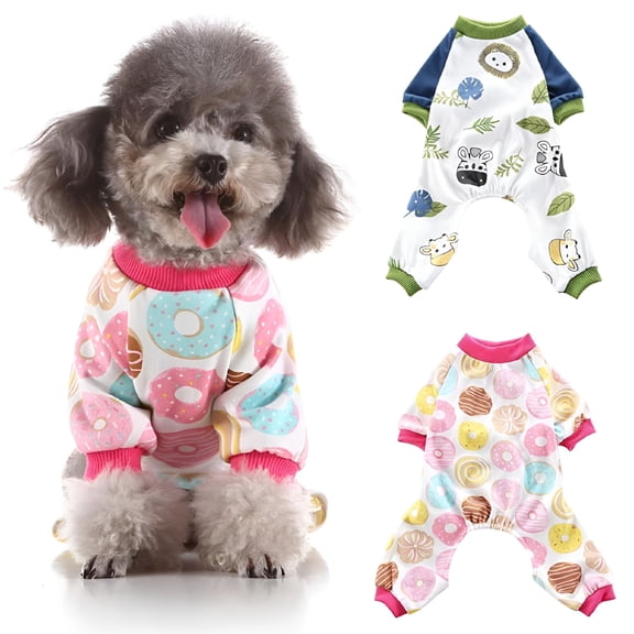 TELOLY Pet Dogs Soft Cotton Pajamas Pjs Cartoon Homewear Puppy Apparel Jumpsuit Cotton Romper Sleepwear