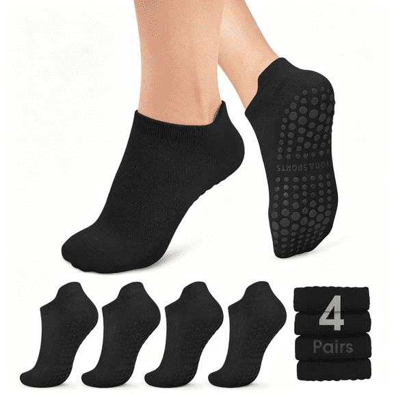 TELOLY Pilates Socks for Women Non Slip Grip Socks for Yoga, Barre, Hospital, Barefoot Grippy Yoga Sock Womens Gifts 4 Pairs, Professional Pilates Socks