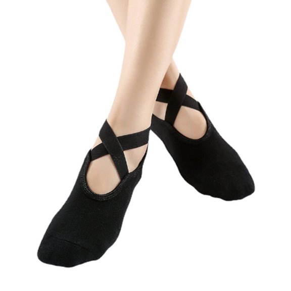 TELOLY Pilates Socks for Women, Cross Strap Yoga Socks with Non-Slip Grip, Breathable Cotton Studio Footwear for Barre and Home Workout