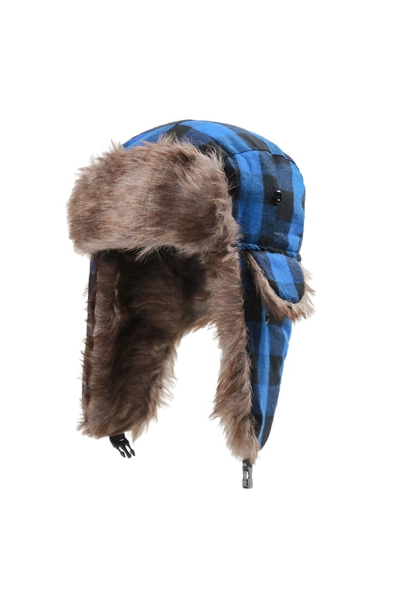 Plaid Trapper Hat Trooper Ear Flaps Outdoor Winter Hat Faux Fur Earflap Hat Ushanka Hat Lumberjack Russian Bomber Hat for Men Women Winter Skiing Protection Head Warm Windproof