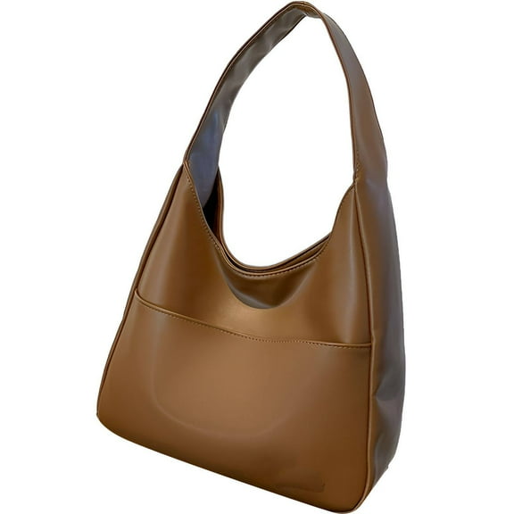 TELOLY Portland Leather Handbags,Autumn and Winter Exclusive Slouchy Bags for Women,Solid Color Design Leather Handbags for Women,Brown
