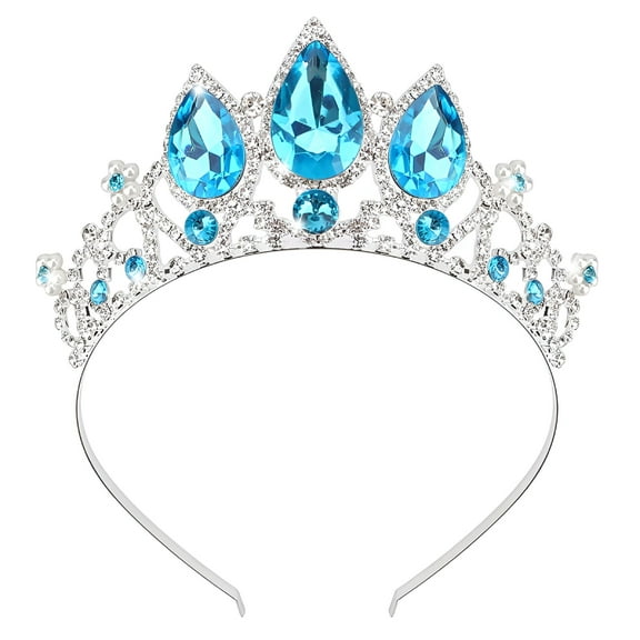 TELOLY Princess Tiaras for Girls Birthday Crowns for Rhinestone Princess Hairpiece for Women Gem Wedding Hair Accessories for Halloween Hair Accessories,Blue+Silver