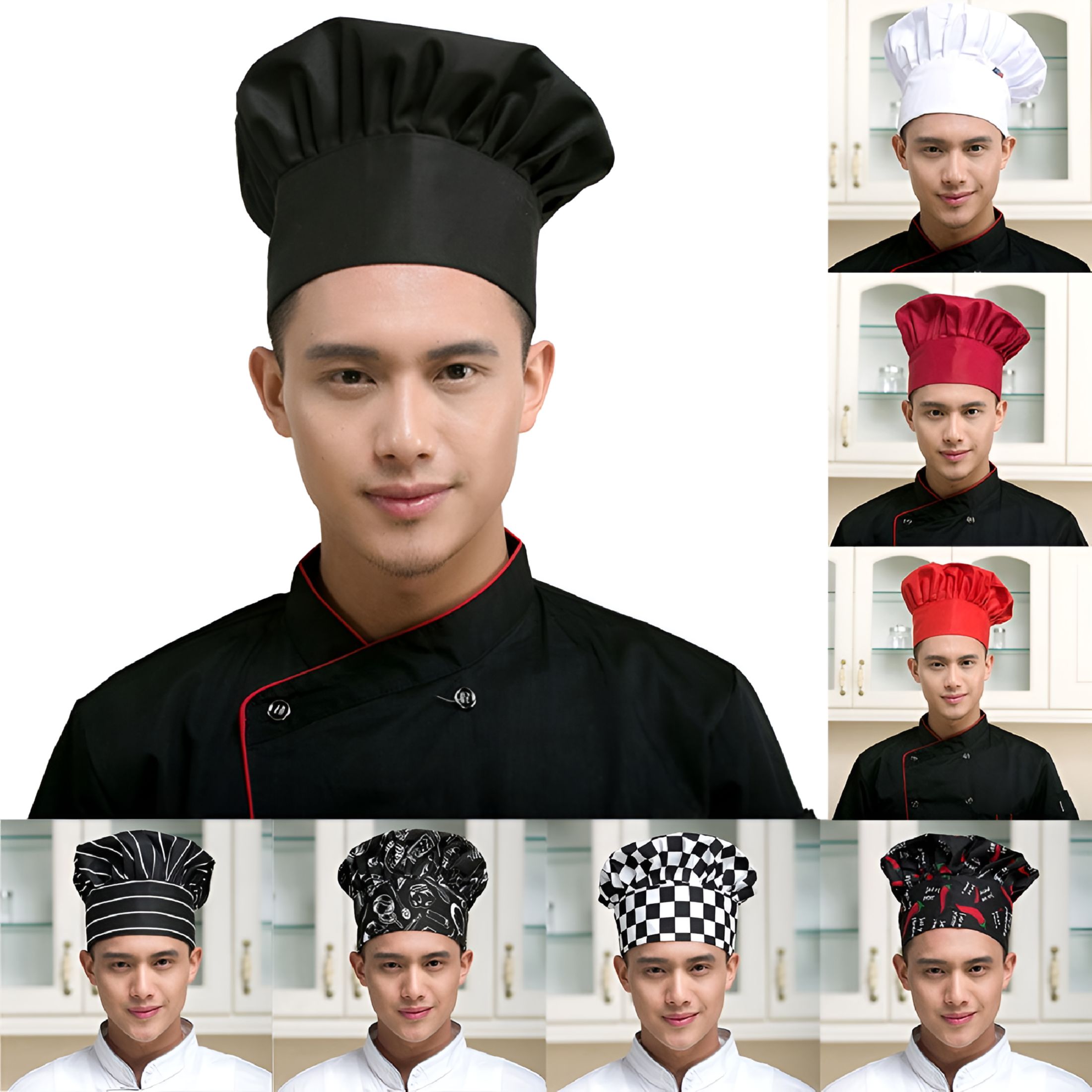 TELOLY Professional Chef Hat Adult Adjustable Elastic Baker Kitchen ...