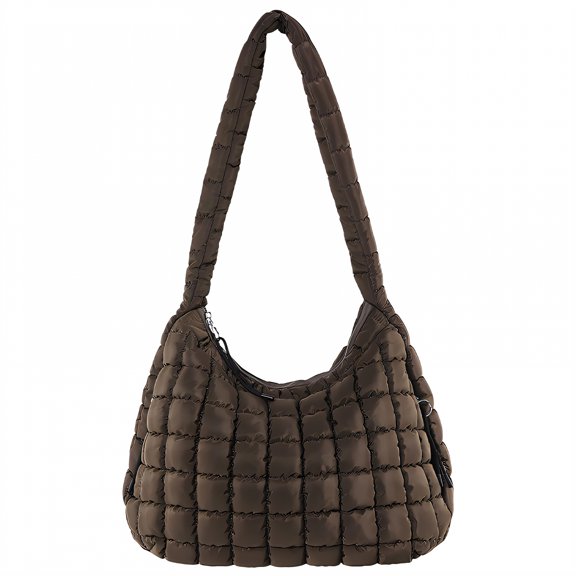 TELOLY Puffer Tote Bag,Adjustable Shoulder Strap Quilted Tote Bag for Women,Versatile Wear Options Puffer Tote Bag for Women,Brown