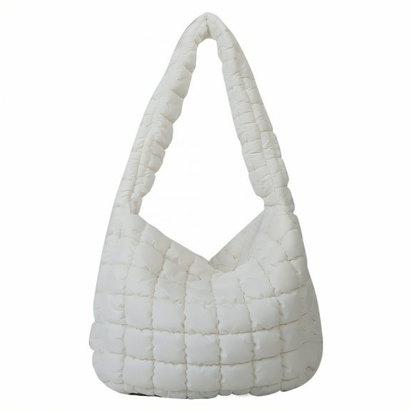 TELOLY Puffer Tote Bag,Metal Zipper Pull Quilted Tote Bag for Women,Polished and Refined Finish Puffer Tote Bag for Women,White