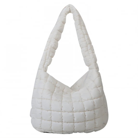 TELOLY Puffer Tote Bag,Metal Zipper Pull Quilted Tote Bag for Women,Polished and Refined Finish Puffer Tote Bag for Women,White