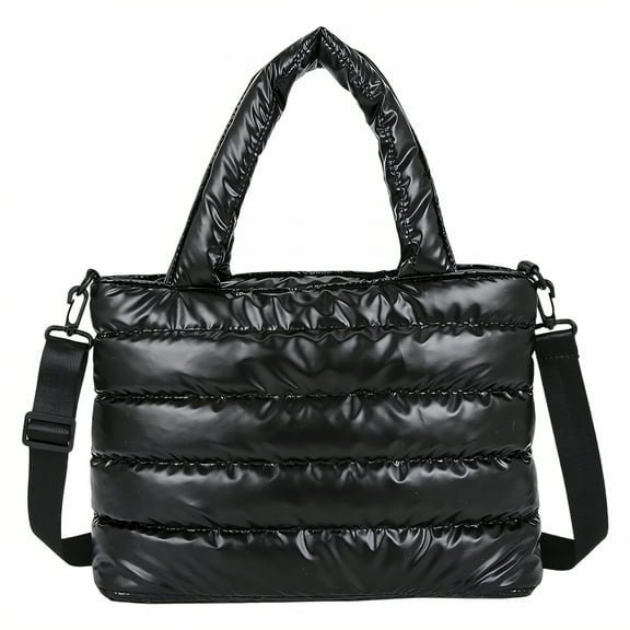 TELOLY Puffer Tote Bag,Quilted Design Puffy Bag,Soft and Cushioned Feel Puffer Bag,Black