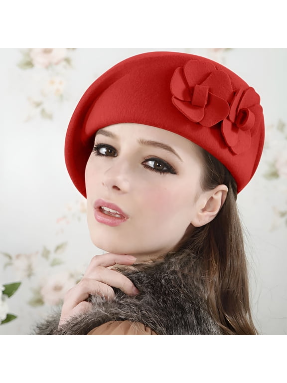 Red Fedora Hats for Women, Solid Color Wool Elegant Women Beret Beanie Warm Pillbox Hat Cap Work, Weekend Beret Berets
