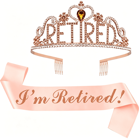 TELOLY Retirement Party Decorations Retired Tiara/Crown,Retired Sash for Women Retirement Gifts,Retirement Party Supplies,Gifts,Favors (Rose Gold)