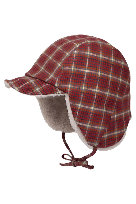 Reversible Winter Hat with Ear Flaps for Men Women Adult, Ladies Plaid Hat, Lamb Wool Lining Beanie Not for Kids