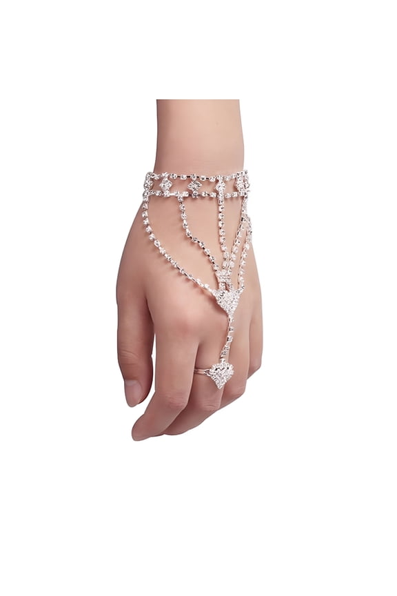 Rhinestone Hand Bangle Chain Link Finger Ring Bracelet