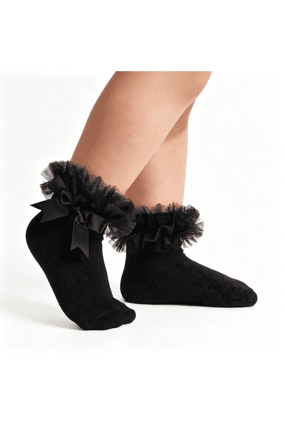 Ruffle Socks for Girls 1-10 Years Toddler Frilly Lace Dress Socks | Puffy Tutu with Bow, Soft Cotton, Fluffy Ruffles,Stretch Fit, Perfect for Church Easter Wedding Birthday Pageant Photos.