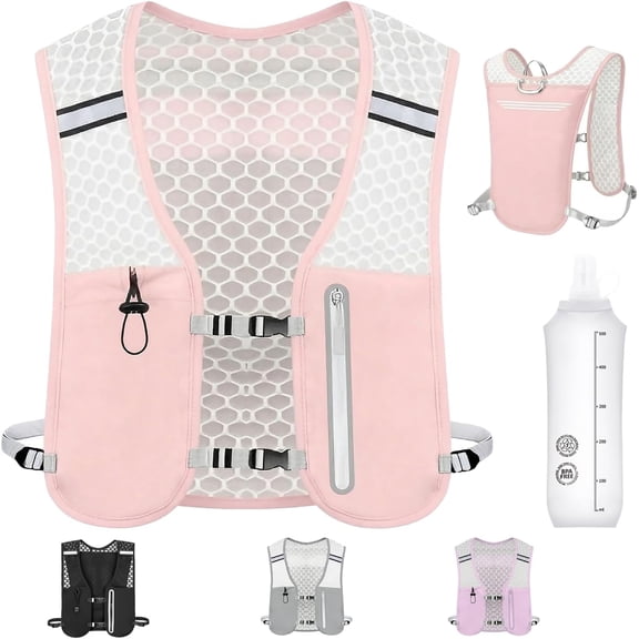 TELOLY Running Hydration Vest,Adjustable Chest Straps Running Vest for Women Men with 500ml Soft Flask pink running vest