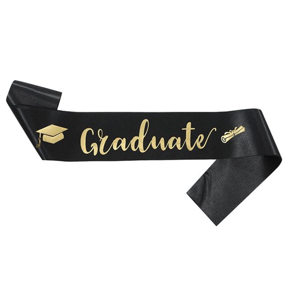 TELOLY Satin Graduation Sash Stole with Gold "Graduate" Print,Party Accessory