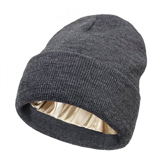 TELOLY Satin Lined Beanie,Silky Satin Texture Satin Beanie,Smooth Fashion Appeal Satin Lined Beanie for Women,Gray