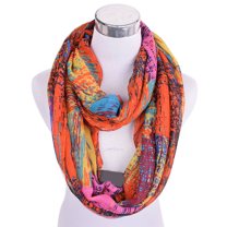 TELOLY Scarf for Women,Plaid Print Scarf,Bali Gauze Infinity Scarf for Women,Orange