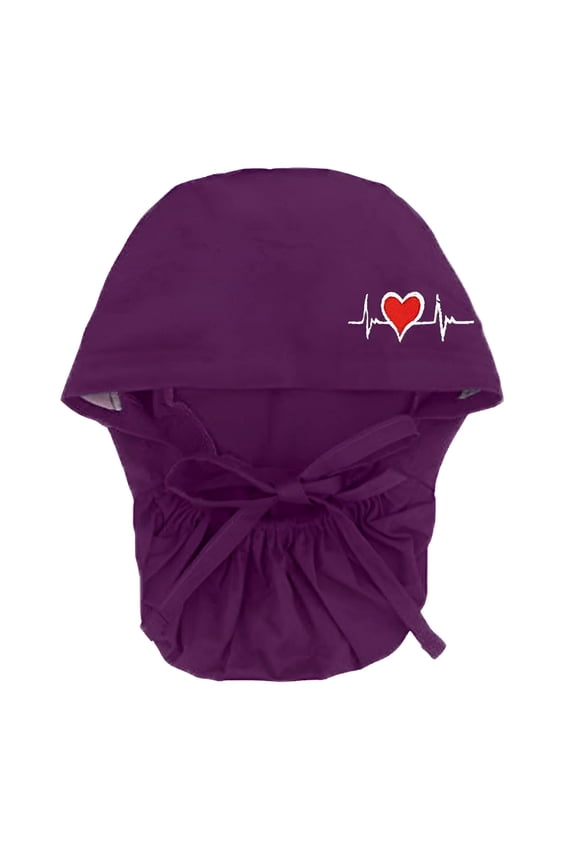 Scrub Caps Women Men Dentist Nursing Hats Bouffant Nurse Hats Ponytail Turban Hats with Buttons Working Hat with Adjustable Tie Sweatband,Purple One Size