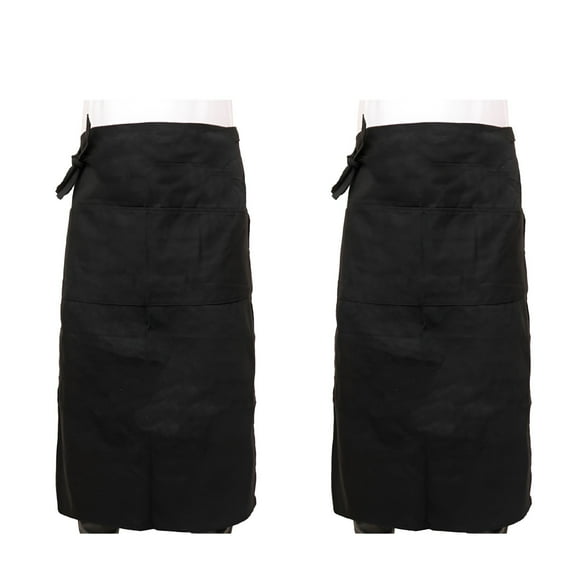 TELOLY Server Aprons Black Half Bistro Apron with 2 Pockets 27.6" Waiter Waitress Long Waist Apron for Men Women Waterproof - Quality: 2 Pieces