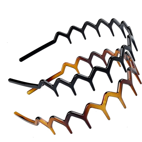 TELOLY Set of 2 -zigzag headband Toothed comb headband zigzag headbands for women(BLACK- TORT Brown- 1 Each)