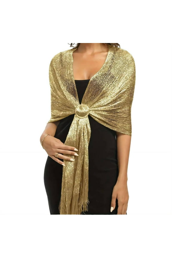 Shawl Wraps for Women,Gleaming Gold and Silver Thread Design Shawls for Women,Elegant Tassel Detailing Shawls and Wraps for Evening Dresses,Gold