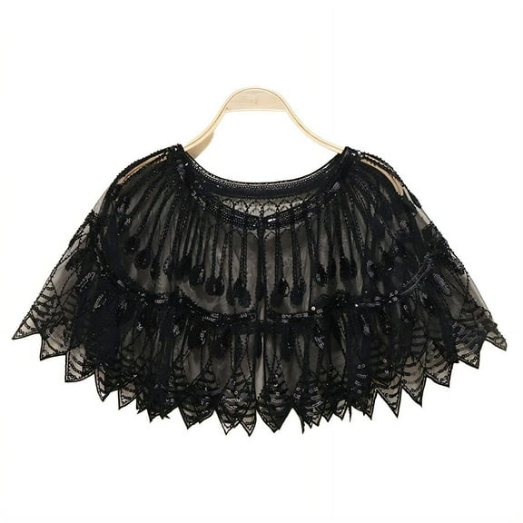 TELOLY Shawl Wraps for Women,Dazzling Sequin Embellishments Shawls for Women,Sweet Poncho-Style Cut Shawls and Wraps for Evening Dresses,Black