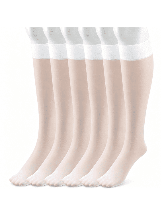 Sheer Knee High Stockings for Women, 6 Pairs Nylon Trouser Socks With Comfort Top