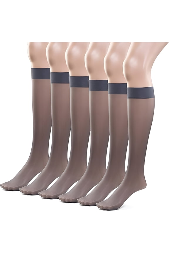 Sheer Knee High Stockings for Women,6 Pairs Nylon Trouser Socks with Comfort Top