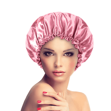 TELOLY Shower Cap Elastic Band Hair Bonnet Double Layer Shower Caps,Rose Red