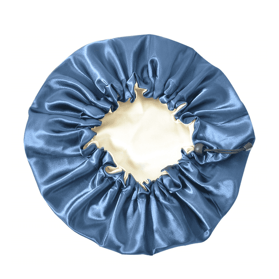 TELOLY Shower Cap for Women, Satin Bonnet, Adjustable Double Layer Sleep Cap, Navy Blue