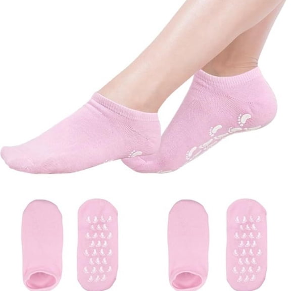 TELOLY Silicone Moisturizing Socks for Women Large- 2Pairs Foot Moisturizer Socks for Dry Cracked Feet- Pink Aloe Spa Moisture Hydrating Foot Care Socks (L Up to Size 12)