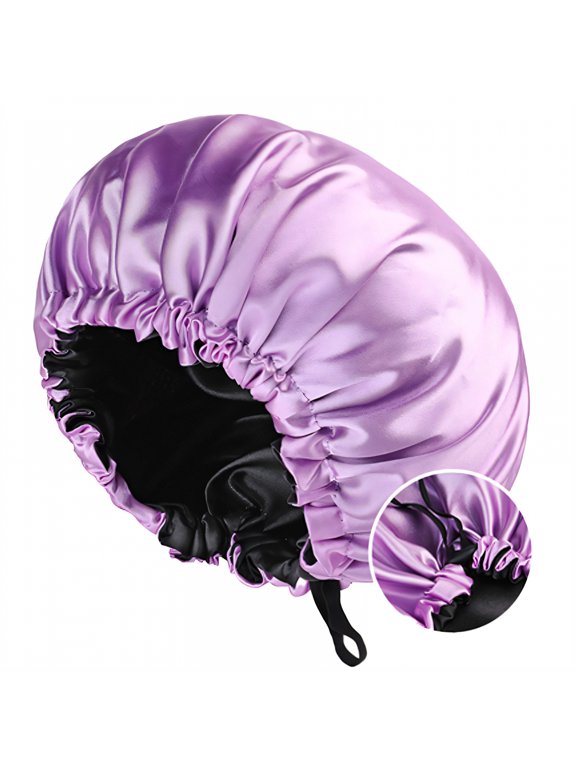 Silk Bonnet for Sleeping,Two-Color Reversible Wearing Hair Bonnet for Sleeping,Elastic Edge Design Satin Bonnet,Light Purple,OneSize