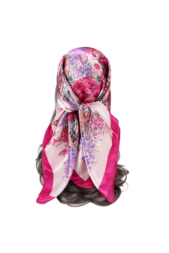 Silk Head Scarf for Women - 35" Hair Scarves Satin Head Scarf Bandanas Square Silk Hair Night Sleeping - Pink
