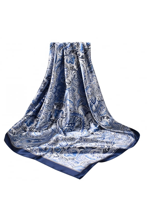 Silk Scarves Satin Cashew Flower Prints Square Scarf Sheer Chiffon Women