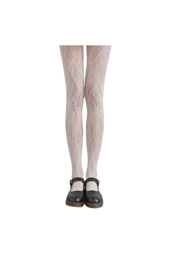 Silk Sheer Tights Control Top Lace Pantyhose White One Size